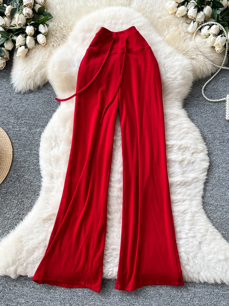 Pantalon de sport décontracté taille haute, Dstring, jambes larges, droit, Yoga, Design d'automne, taille élastique, coupe ample pour dames