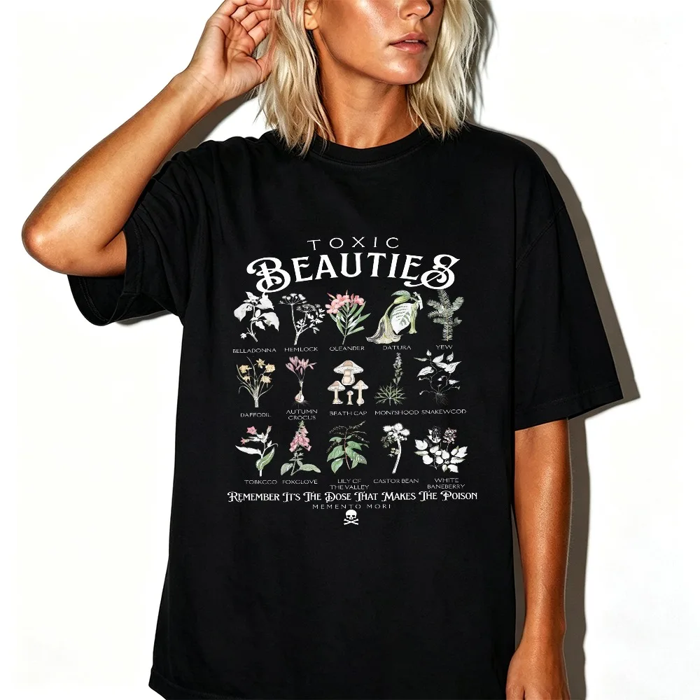 Toxic Beauties Graphic T Shirt Poisonous Plants Mushroom Chart Botanical Dark Cottagecore Goblincore Witchy Nature Plant Tee Top