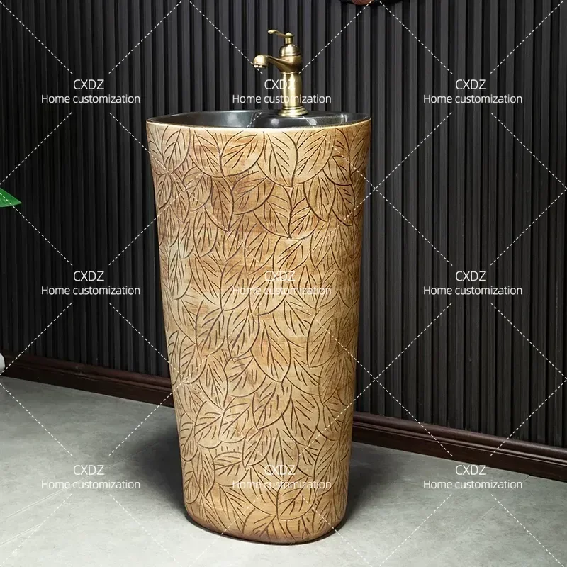Square Column Washbasin Integrated Bathroom Sink Floor to Ceiling Basin for Balcony Courtyard Outdoor Use