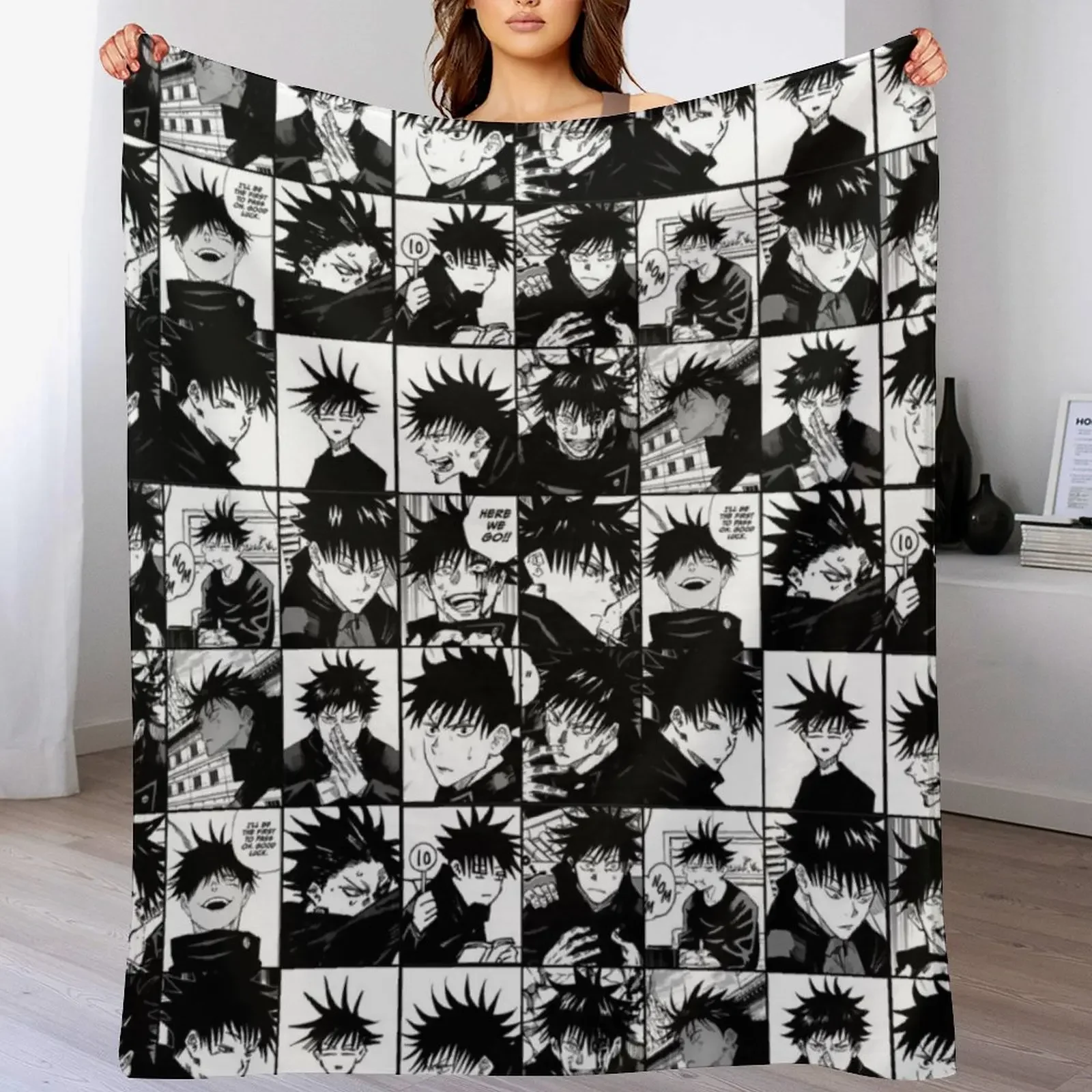 

Fushiguro Megumi manga collage -black and white version Throw Blanket Lightweight Cozy Blanket for Bed Sofa