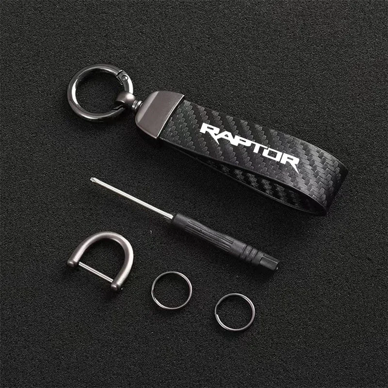 Carbon Fiber Style Car Keychain Microfiber Leather Key Chain For Ford Raptor SV1 F150 F250 F350 Mustang Mondeo 5 Kuga RANGER