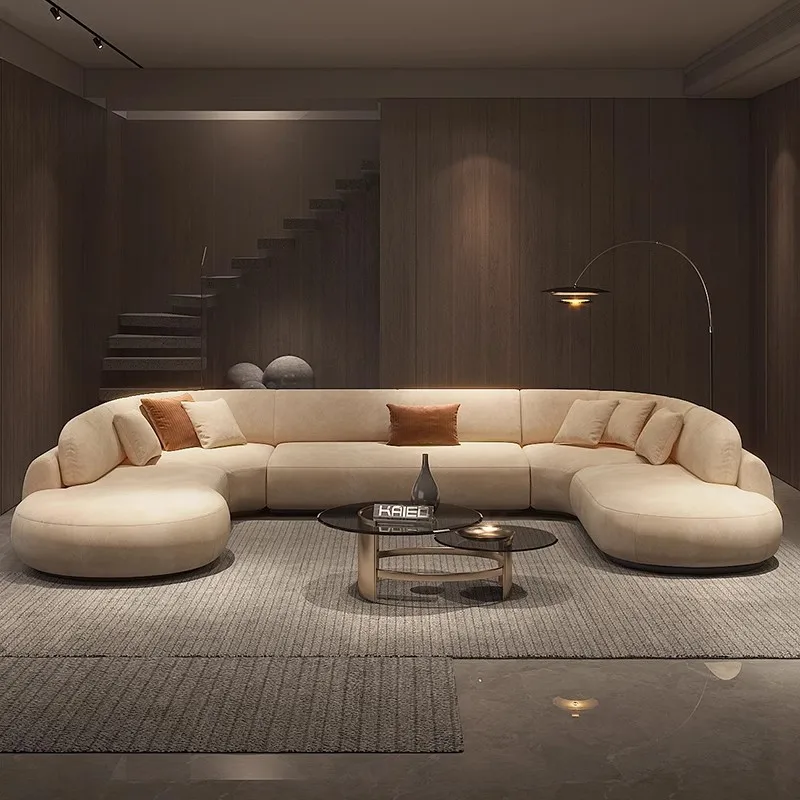 simple special-shaped suede white sofa Soft U-shaped modern home furniture leisure design luxury living room set