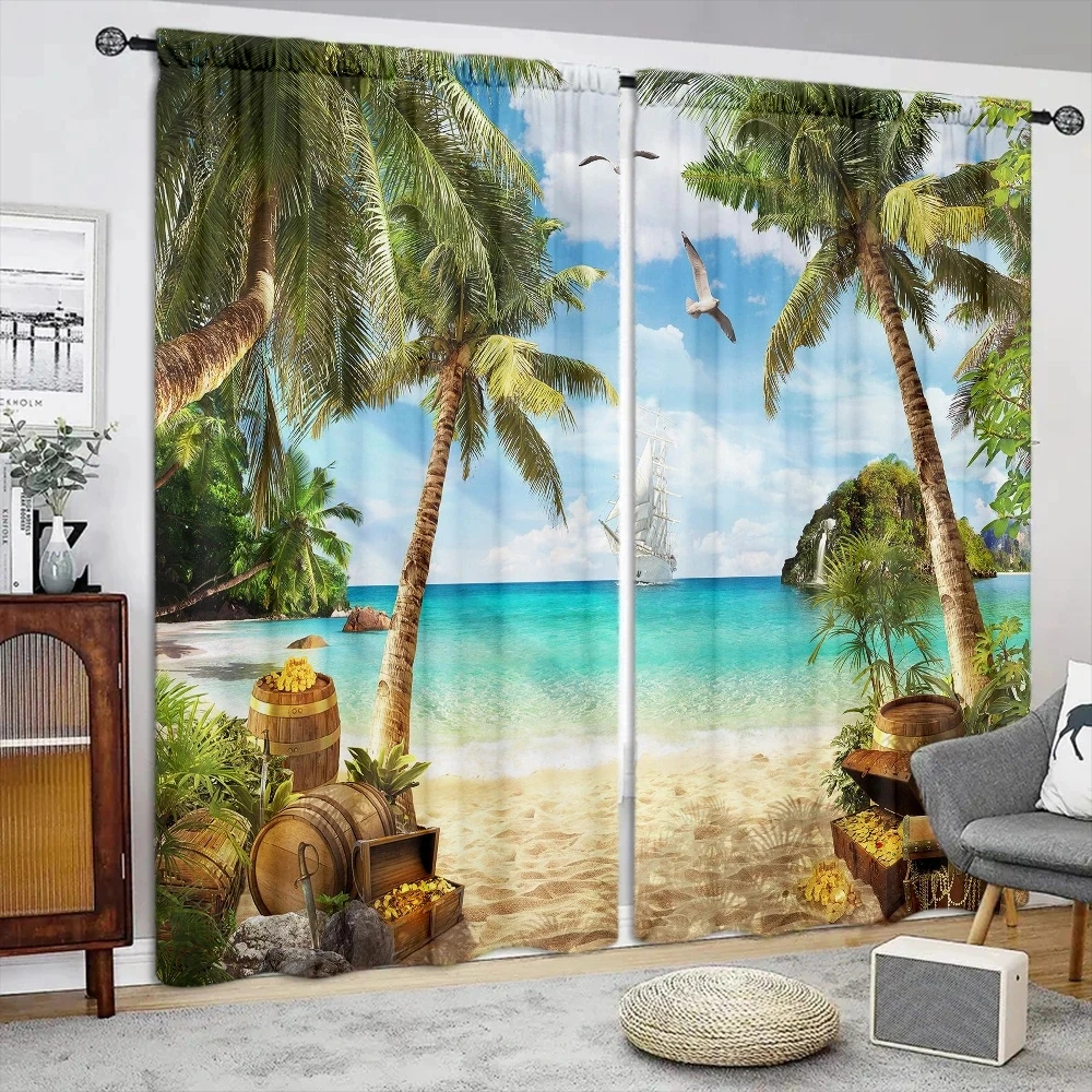 

Beach Printed Curtain for Home Decor - Rod Pocket Window Treatment for Bedroom, Kitchen, Living Room