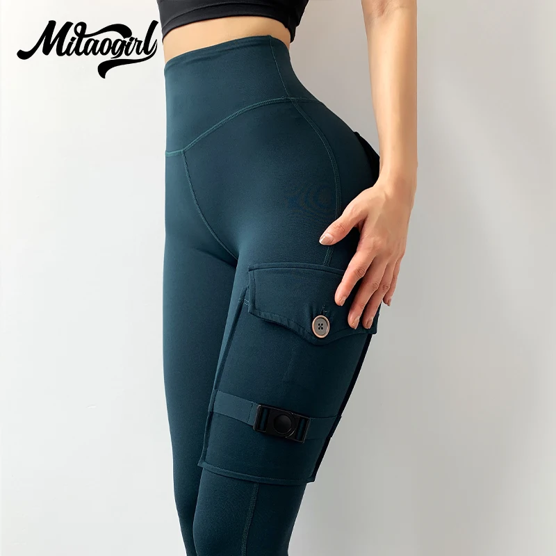 Nylon Leggings Women\'s Pants Sport Yoga Pants Sexy Tight High Waist Elastic Women\'s Panties Pocket legging mujer mitaogirl