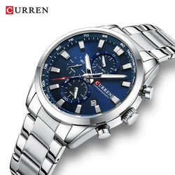 CURREN 8445 Men's Business Quartz Watches Multi-functional Waterproof 6-Hand Calendar Wristwatch with Stainless Steel Strap