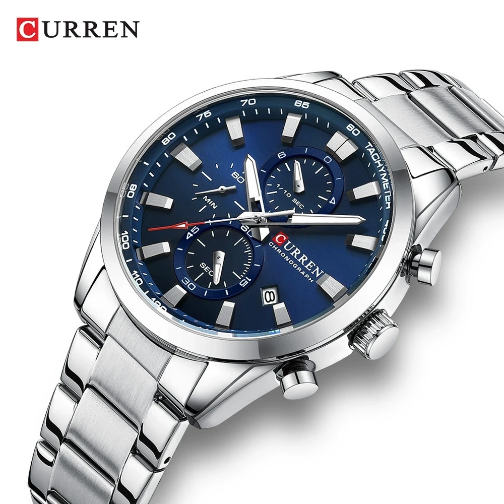 CURREN 8445 Men's Business Quartz Watches Multi-functional Waterproof 6-Hand Calendar Wristwatch with Stainless Steel Strap