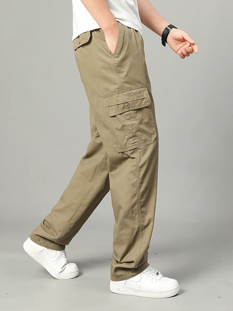 القطن جيب كبير السراويل البضائع الرجال العمل العسكري السراويل مع جيوب متعددة كبيرة وطويلة ملابس خارجية حجم كبير السراويل فضفاضة تناسب