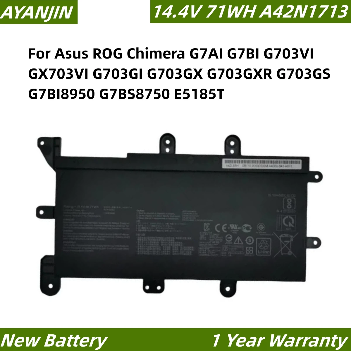 New A42N1713 A42L85H Battery For Asus ROG Chimera G7AI G7BI G703VI GX703VI G703GI G703GX G703GXR G703GS G7BI8950 G7BS8750 E5185T