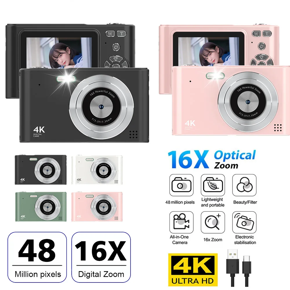 4K Digital Photo Camera 1080P 48MP Children Camcorder For Photographic Camera 16X Zoom 2.4