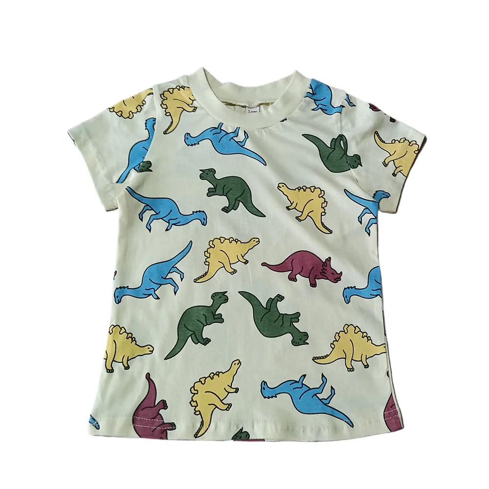 

Boys t shirt summer new cartoon full dinosaur printing short sleeve cotton kids clothes wholesale