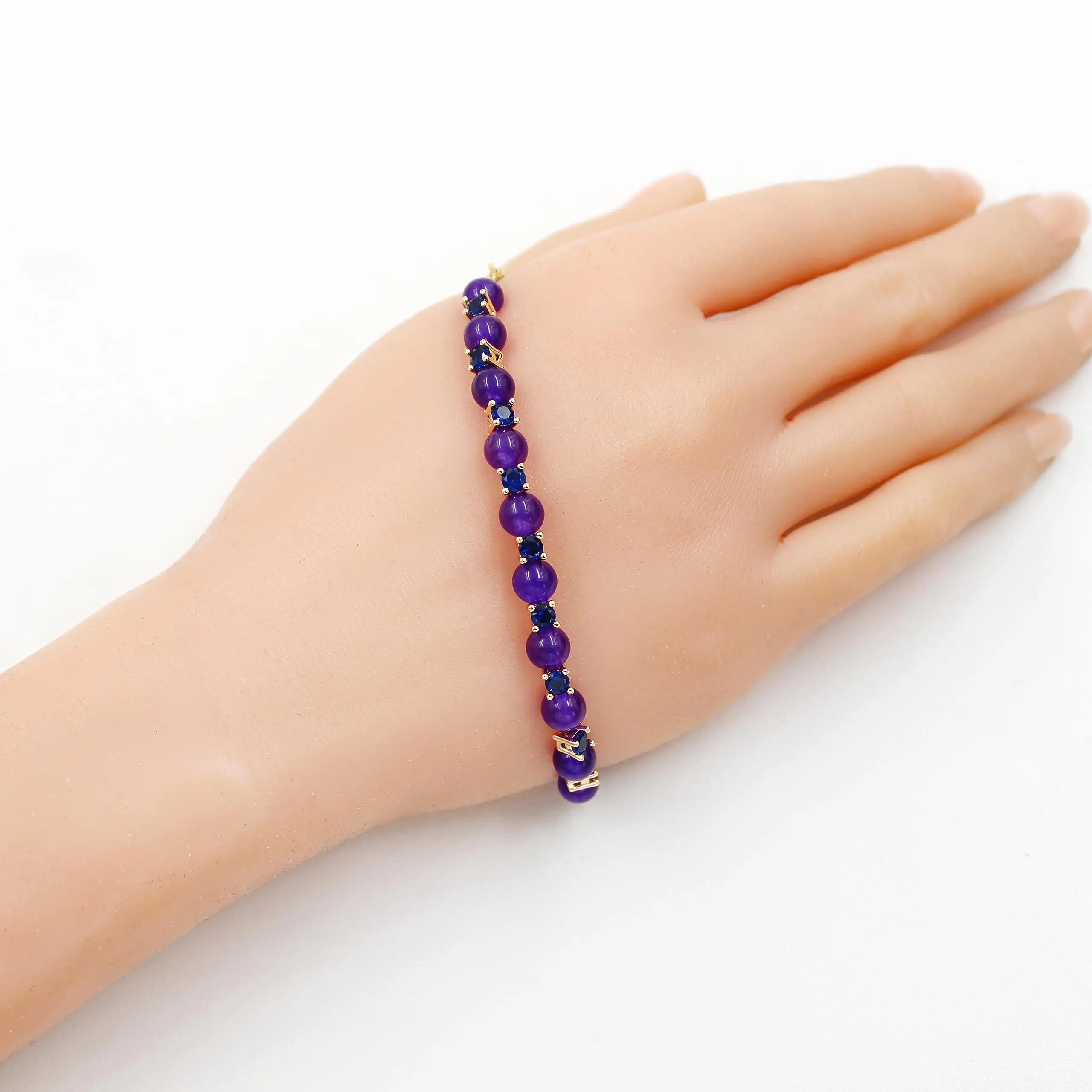 Uloveido Personalisiertes medizinisches Alarm-ID-Armband mit Geburtsstein, lila Achat und Zirkonia-Perlenarmbändern für Damen Y3909