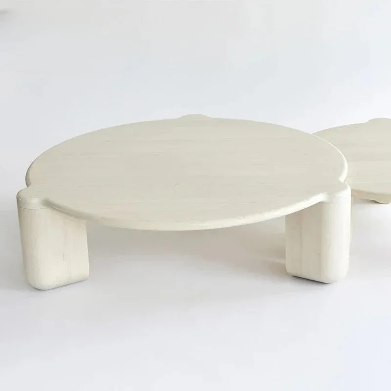 New All solid wood coffee table white simple round cloud cream wind French living room household, small coffee table