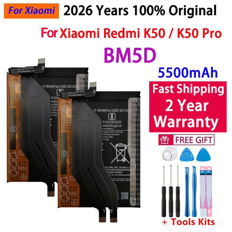 Schneller Versand 2026 100% Original Für Xiao Mi 5500mAh BM5D Akku Für Xiaomi Redmi K50 K50 Pro K50Pro Batterien Bateria