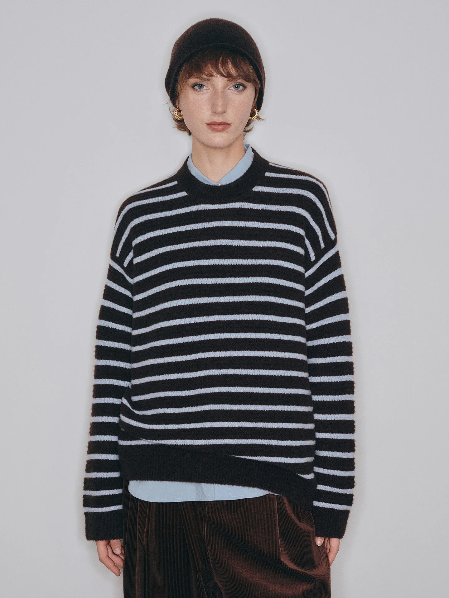 

Свободный вязаный свитер из смесовой шерсти в полоску с цветовыми блоками, повседневный женский, с длинным рукавом, круглым вырезом, мягкий, дышащий, для ежедневной носки