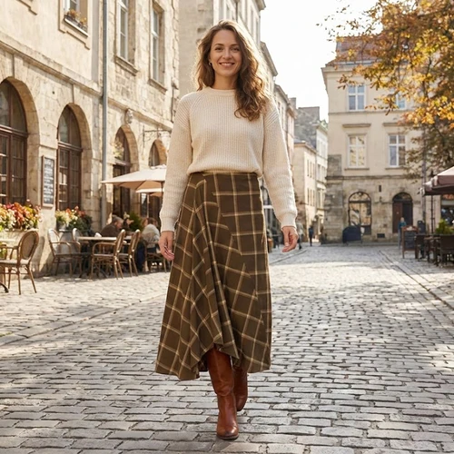 Imagen 2 del producto Willshela, falda Midi plisada a cuadros con cremallera lateral para mujer, faldas Vintage de cintura alta para mujer, faldas elegantes para mujer