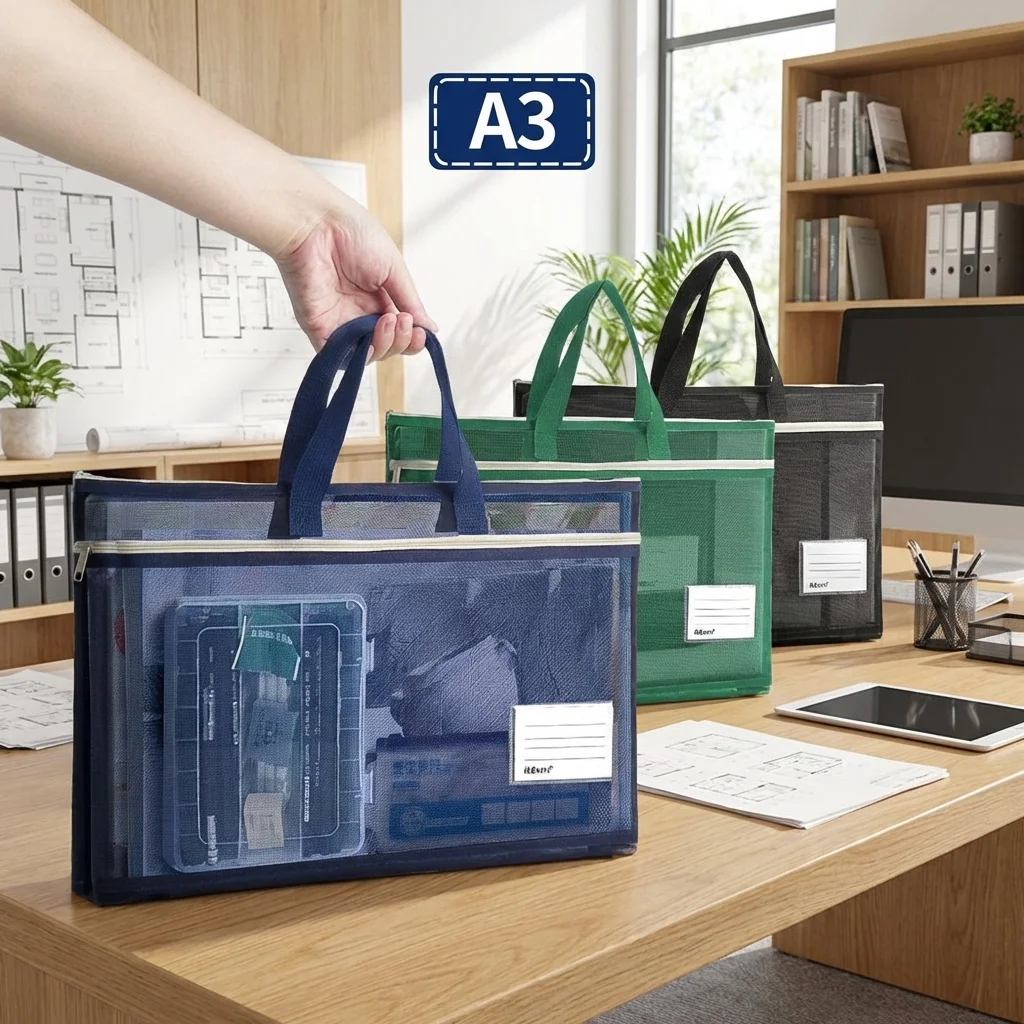 

Nylon Mesh Mesh Zipper Pouch Bag A3 Transparent Document Bag Multifunctional Large Capacity Transparent File Bag