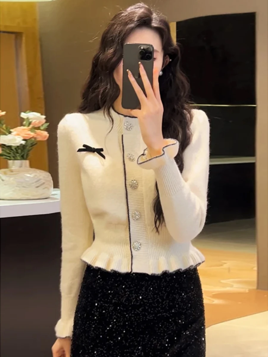 

Red Knot Sweater Women's Slim Fit ort Knitted Top for New Year Spring Autumn Faionable Casual Street Sle