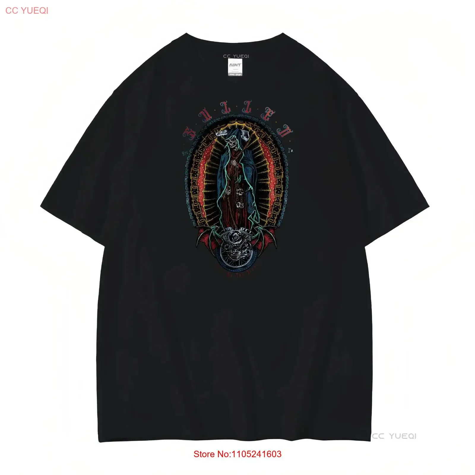 Sullen Men's Patron Saint Premium Black Ink T Shirt Clothing App vintage Washed Unisex streetwear Soft designer clothes