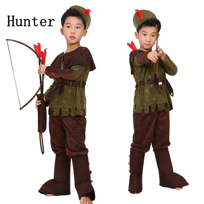 New Children's Hunter Costume Halloween Archer Cos Costume Fairy Tale Kindergarten Activity Party Performance Costume