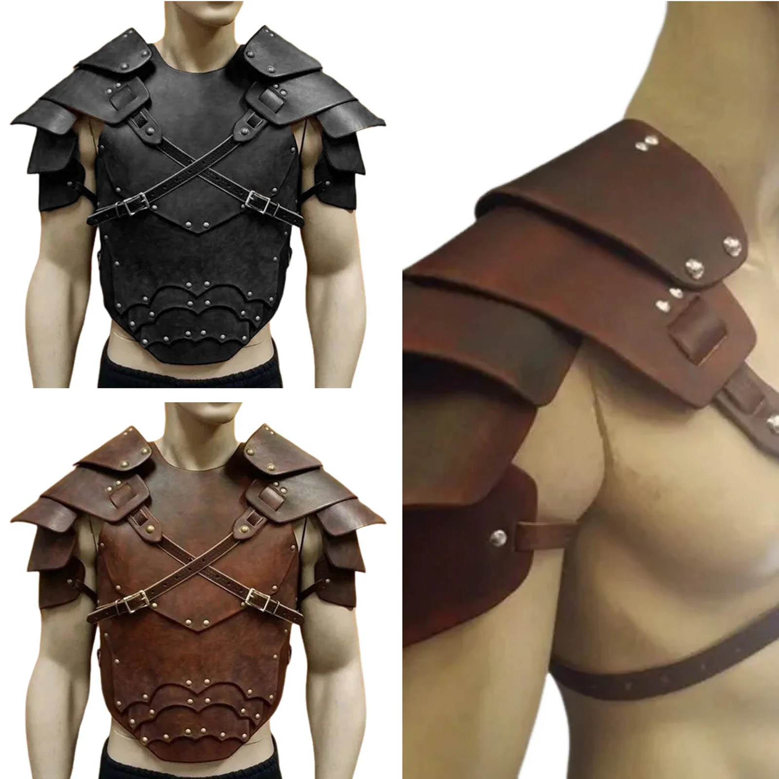 

Men Medieval Chest Armor Shoulder Armor Renaissance Viking Armor Adjustable Size Roman Soldier Costume Adult