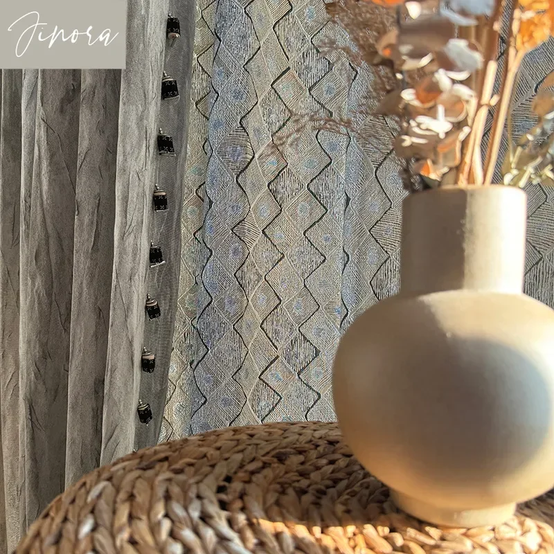 Custom Jacquard Texture Gray Crack Relief Curtains For Bedroom Living Room French Window Villa Balcony Finished