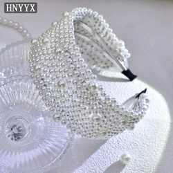 HNYYX Korean Popular Headband Fashion Pearl Wide Hair Hoop Party Alloy Double Row Hairband Luxury Wide Hair Accessories  A16