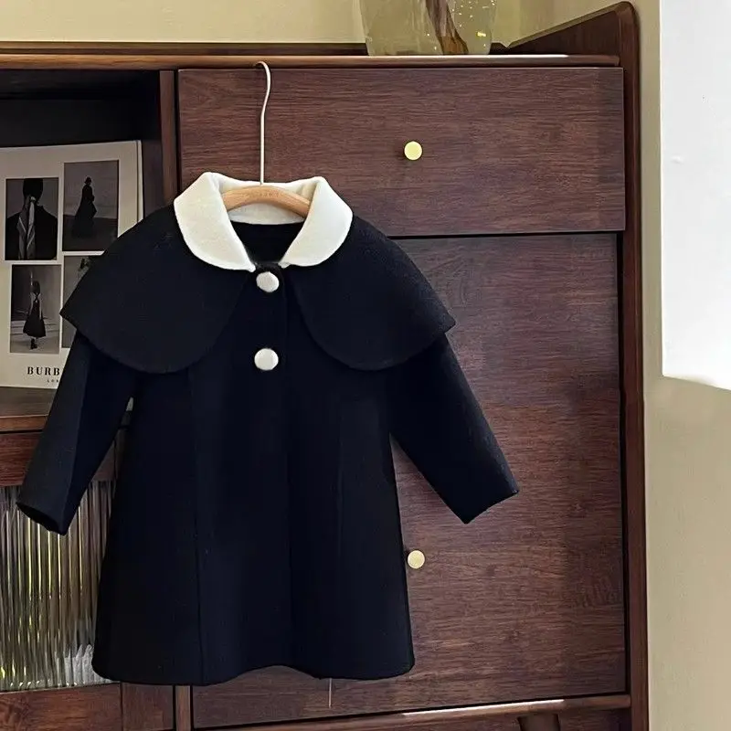 Girls Woolen Coat Overcoat Jacket Windbreak 2023 Classic Warm Thicken Winter Cotton Teenagers Outwear Children\'s Clothing