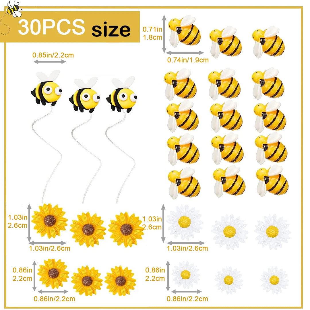 30pcs Bee Cake Topper Set Cute Bee Miniature Figurine For Kids Birthday Party Supplies Jungle Honeybee Theme Party Cupcake Decor
