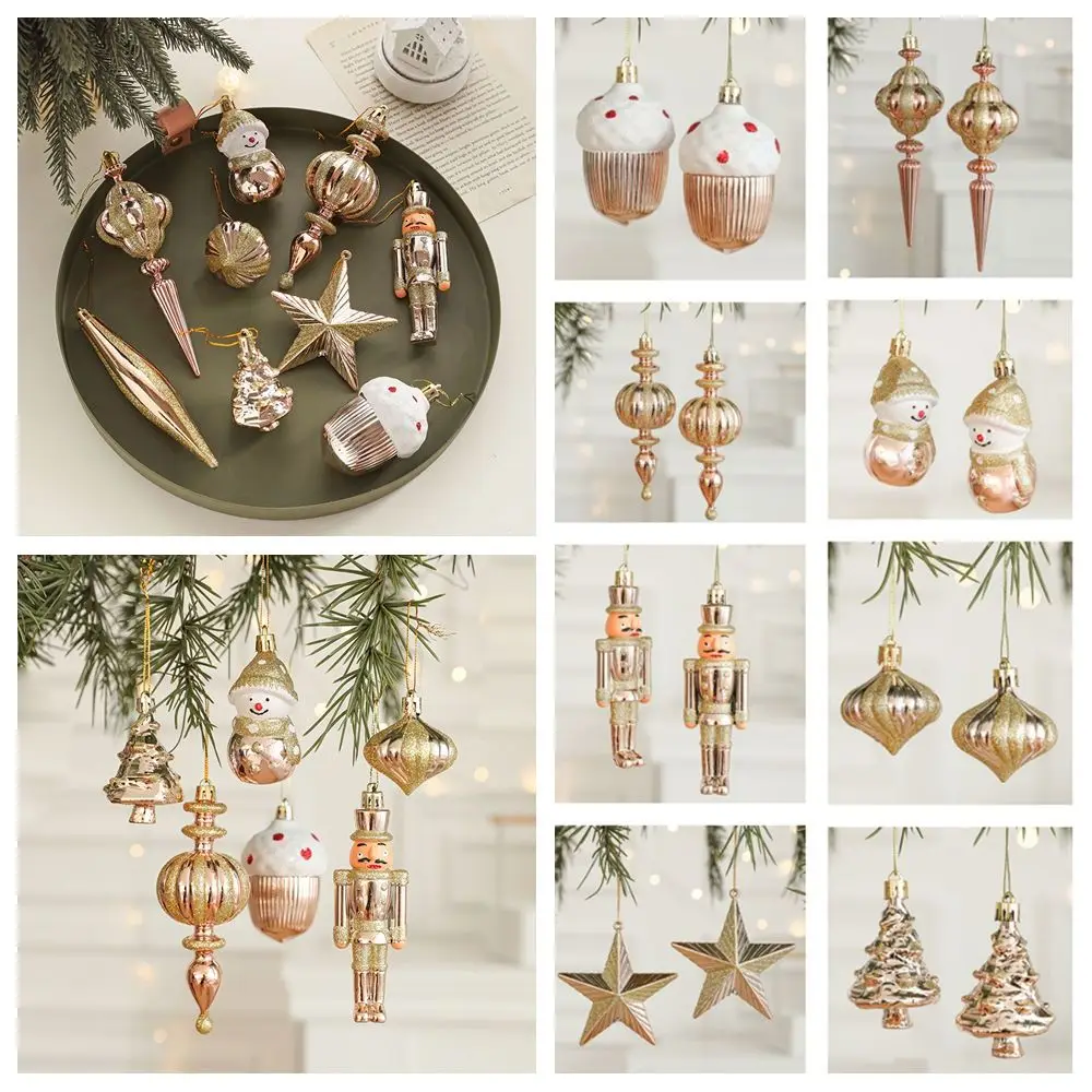 

2PCS Pink&Gold Christmas Hanging Decoration Plastic Soldier Pendnats Xmas Ornament Ball Party Supplies Festival
