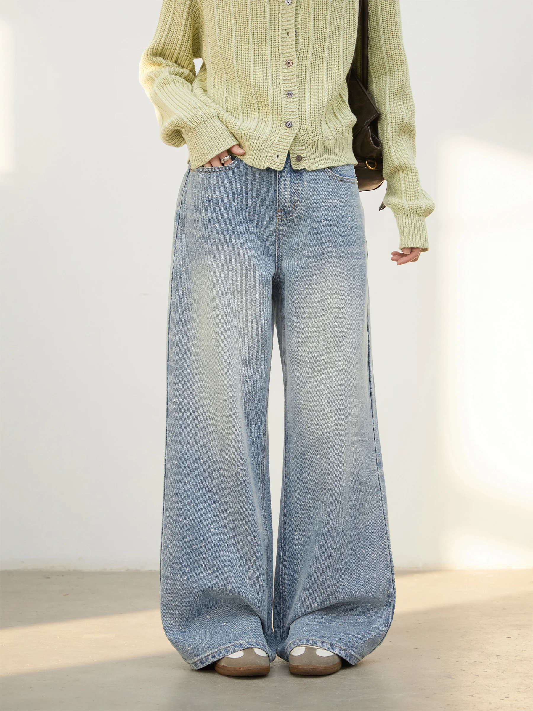 

CHICVEN Wild Play Early Spring Star Wide Leg Micro Flared Jeans Waed Bleach Slimming Long Pants Low Waist Cotton Spring Ladies