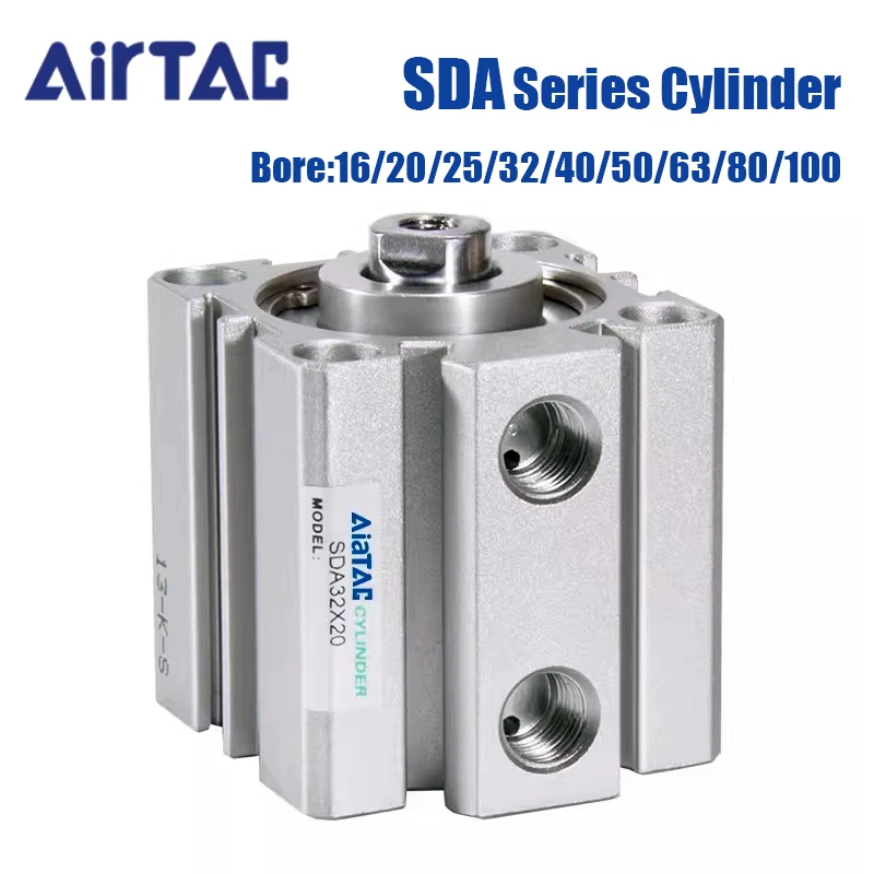 SDA Bore16/20/25/32/40/50/63/80/100 AirTAC Compact Air Pneumatic Cylinder Without Magnet Female Thread Small Thin Cylinders