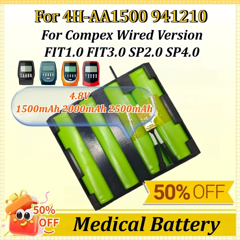 

4.8V 1500mAh/2000mAh/2500mAh Replace for 4H-AA1500 941210 for Compex Wired Version FIT1.0 FIT3.0 SP2.0 SP4.0 Medical Battery