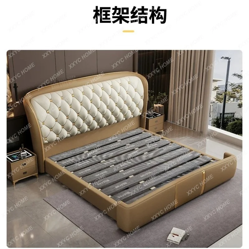 XX sales 200x220cm  Double Bed Napa Leather Home Storage Wedding 2 People Bed King Size Frame Headboard Wooden Bedroom