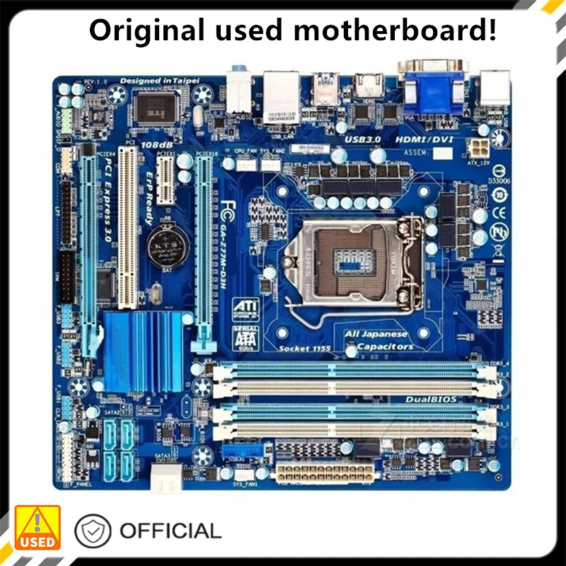 

For GA-Z77M-D3H Z77M-D3H Motherboard LGA 1155 DDR3 For Intel Z77 P8Z77 Desktop Mainboard SATA II PCI-E X16 Used