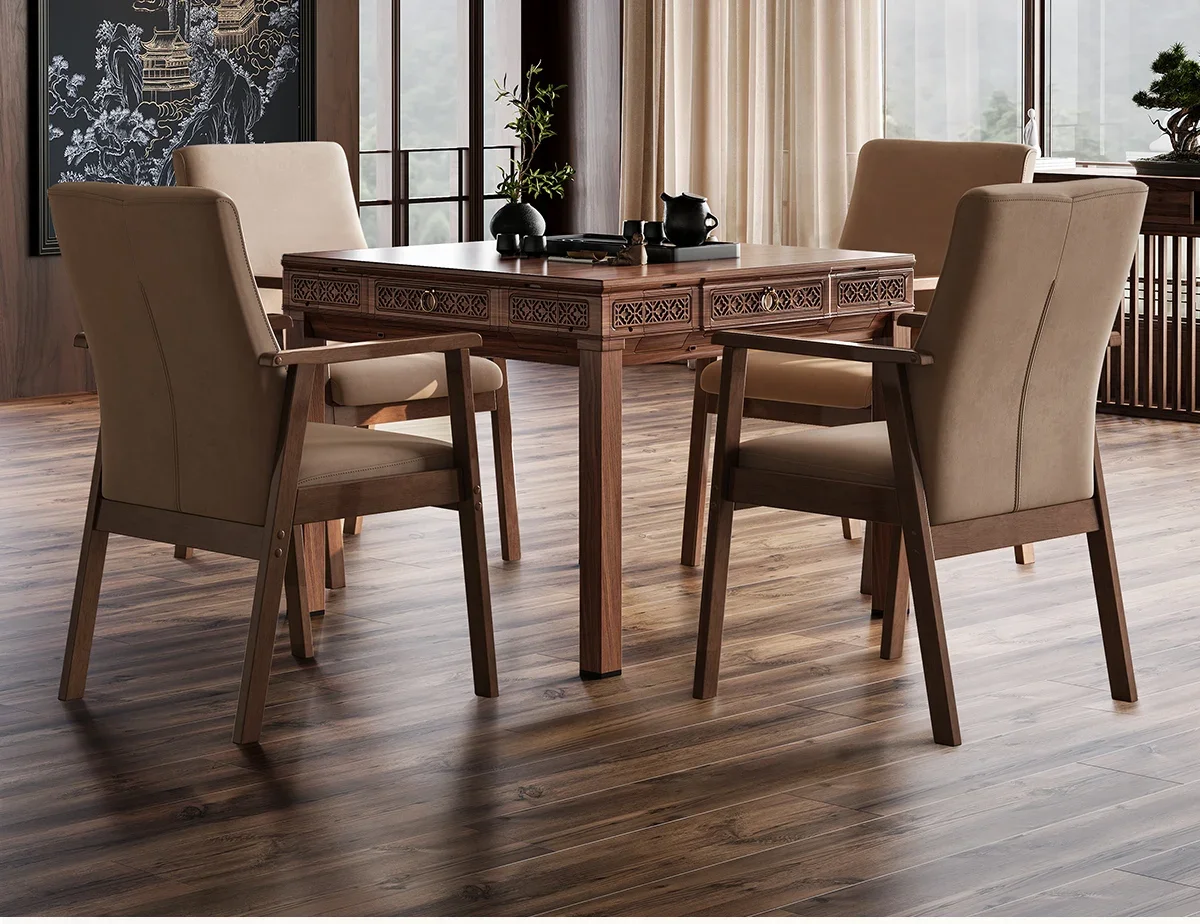 Imitation solid wood mahjong machine automatic household table solid wood chair