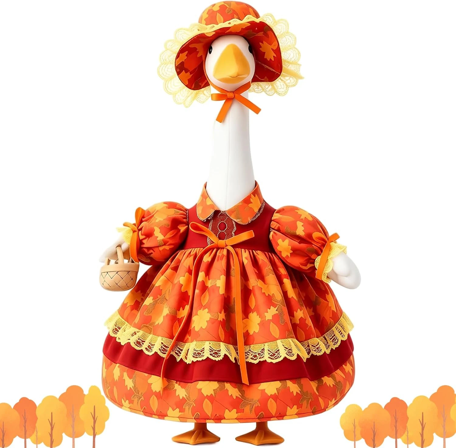 Fall Scarecrow Goose Outfit for 23 Inch Lawn Statue Costume Garden Yard Decoration for Thanksgiving Holiday Outdoor Lawn