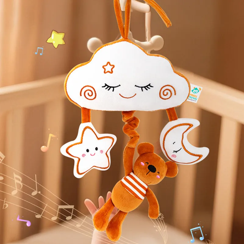 新しいぬいぐるみクラウドベビーベッドモバイルガラガラぬいぐるみ動物ベビーベッドハンギングミュージカルベルおもちゃ新生児用ガラガラおもちゃ車用シート用