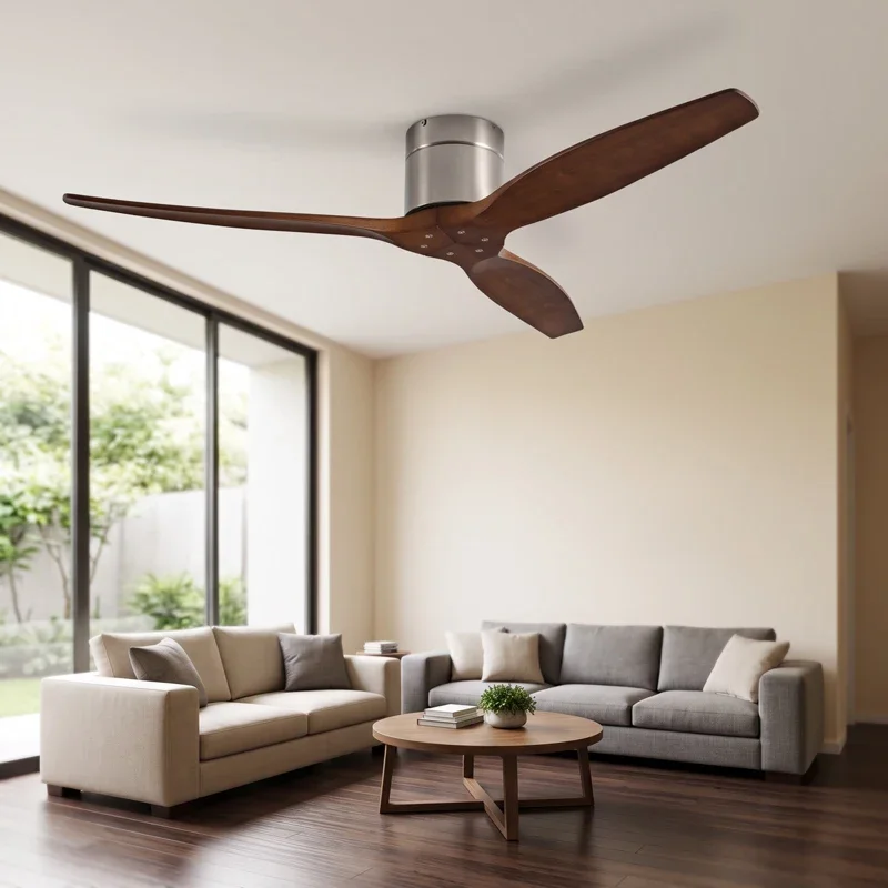 42/52/60 Inch Ceiling Fan 3 Wooden Blades Vintage Industrial Wood Ventilator Remote Control for Coffee Shop Home Hotel Office