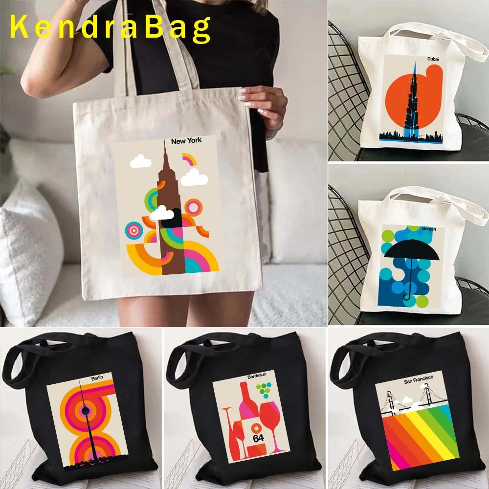 Rainbow Jakarta London Aahus Baku Bergen Berlin Bordeaux Chicago Dubai Frankfurt Godlden Gate Bridge Canvas Tote Bag Eco Handbag