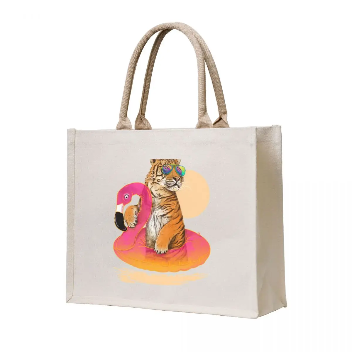 

Chillin, Flamingo Tiger Tote Bag tote bag canvas handbag Canvas stote bag Customizable tote