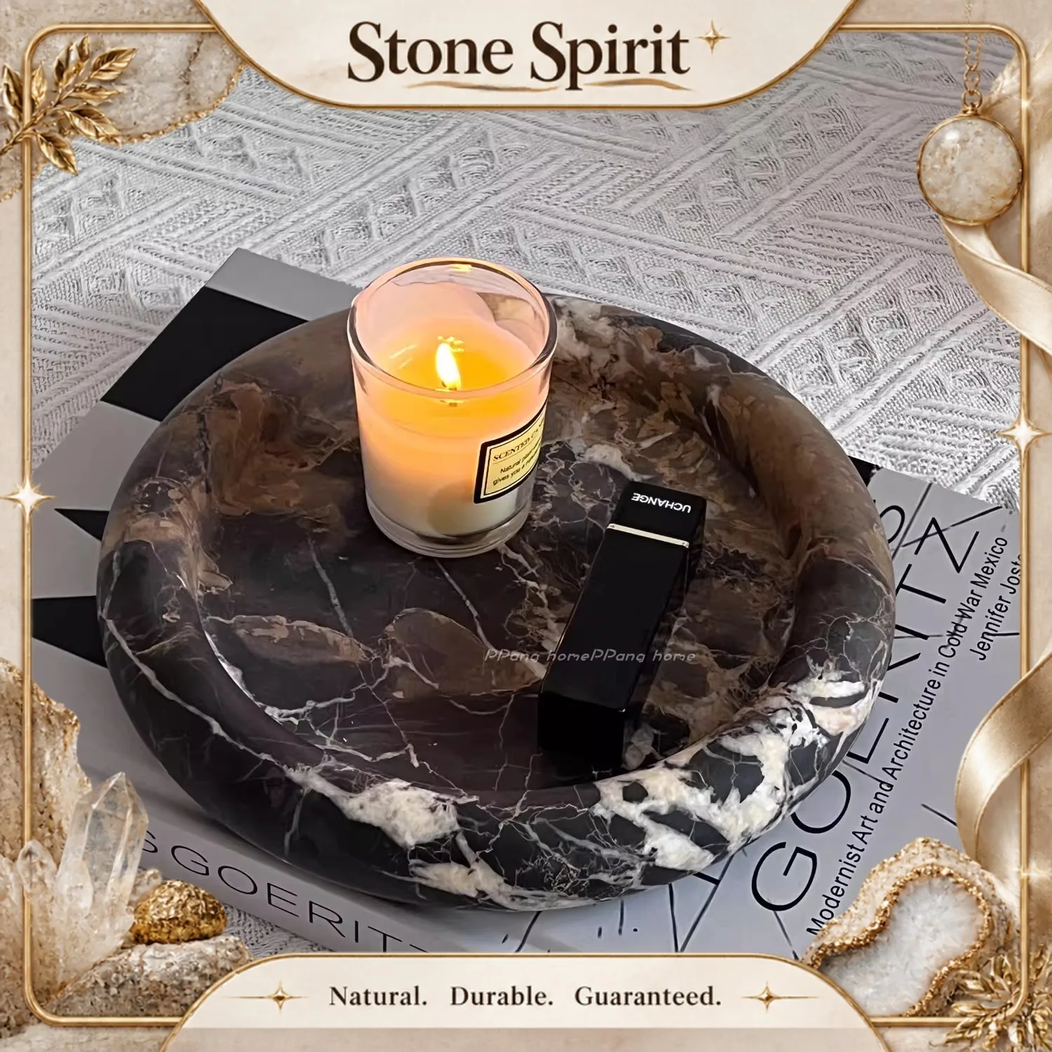 Natural Cave Stone Tray Wabi-sabi wind Round Shape Design Storage Tray Living Room Desktop Decoration Cosmetics Storage Tray