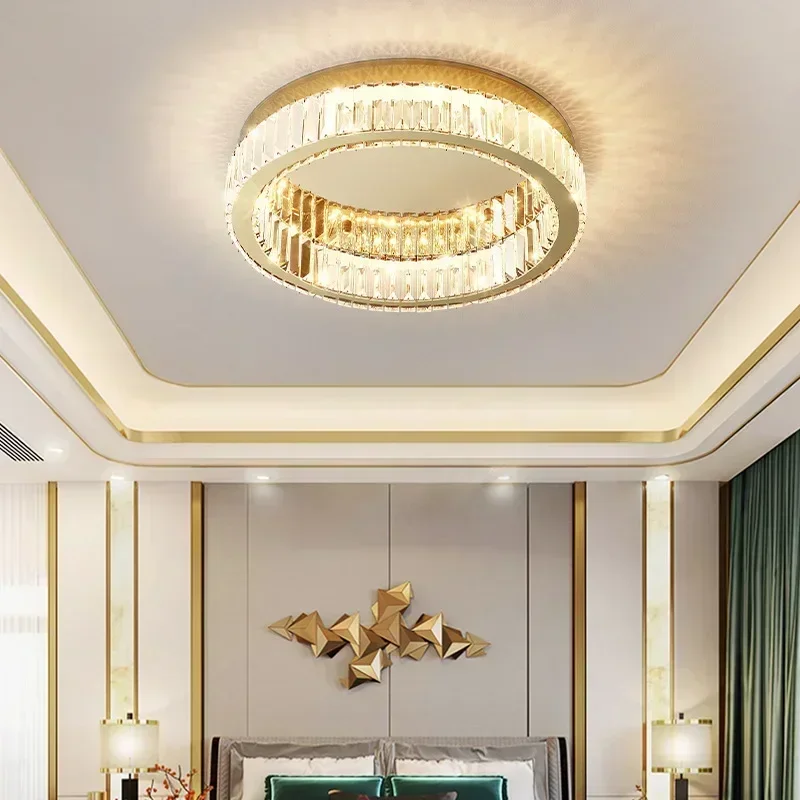 

Light luxury circular crystal chandelier, modern LED eye protection, high-end villa, creative guest restaurant, ceiling lighting