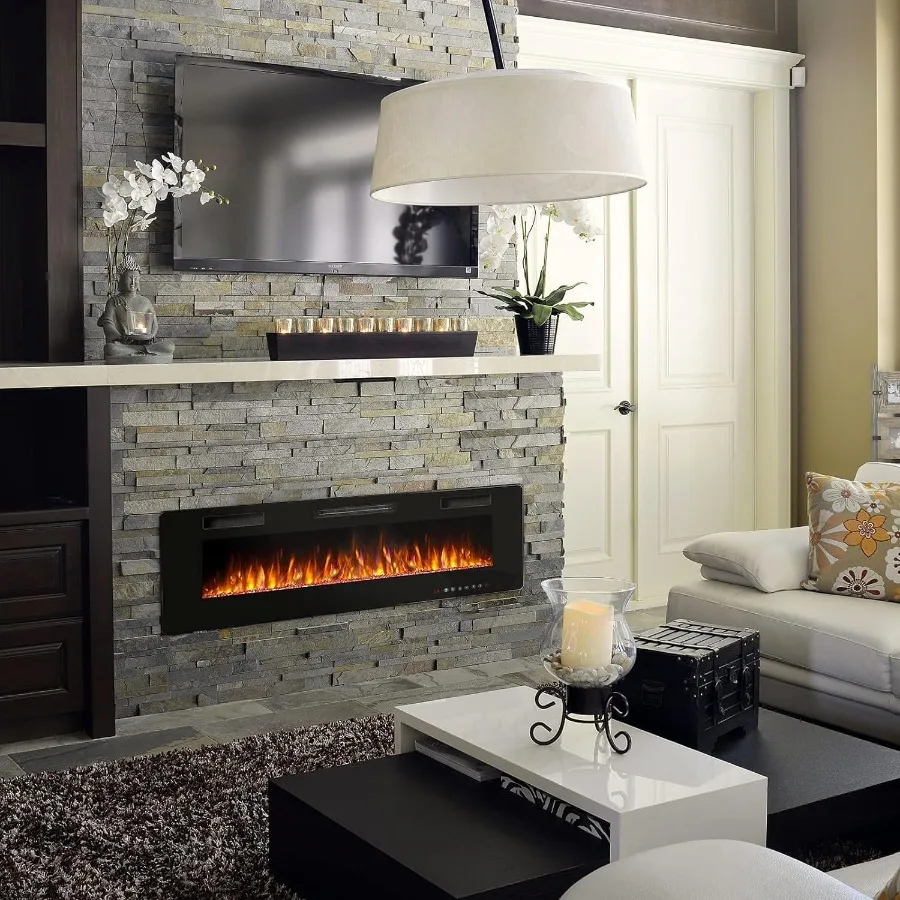 60 inch UltraThin Silence Linear Electric Fireplace Recessed Wall Mounted Fireplace Designed for 2 x 4 and 2 x 6 Studs Offers 1
