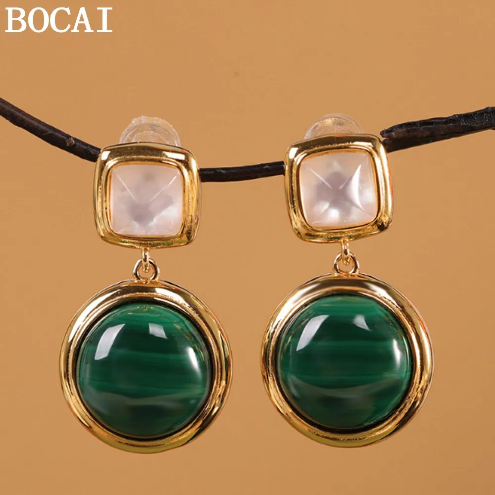 

BOCAI NEW S925 Silver Fashion Light Luxury Inlaid With Lapis Lazuli Turquoise Earrings Women's Gifts