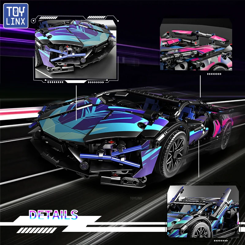 1314PCS Cyberpunk Style High-Tech Supercar 1:14 Building Blocks with Power Motor Children's Toys Christmas Gift Valentine's Day