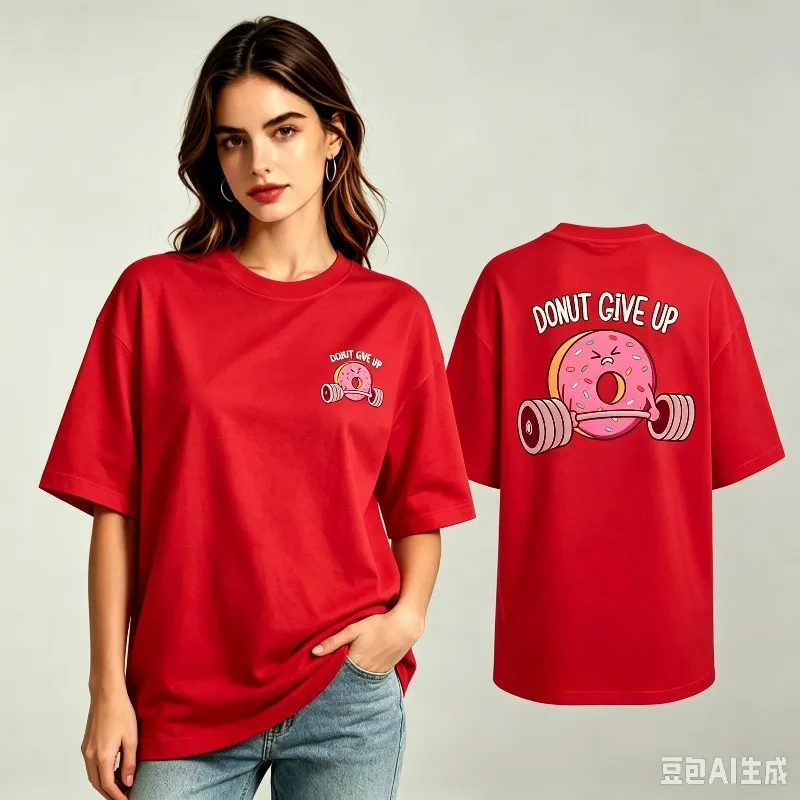 Women Donut Give Up Print T-Shirt 100% Cotton Regular Fit Short Sleeve Tee Gym Workout Casual Funny Female Top