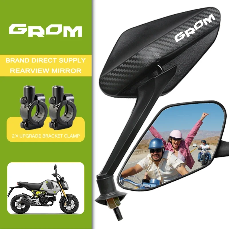 2Pcs/Pair Motorcycle Carbon Fiber Rearview Side Mirror Rotatable 8mm For Honda GROM Tank Pad GROM MSX 125 msx125 Grom 125 LOGO