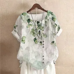 Fashion Woman Blouses 2024 T-shirt Women's 3d Flower Print White Kawaii V-neck T Shirt Female Clothing Oversized Summer Tops Tee