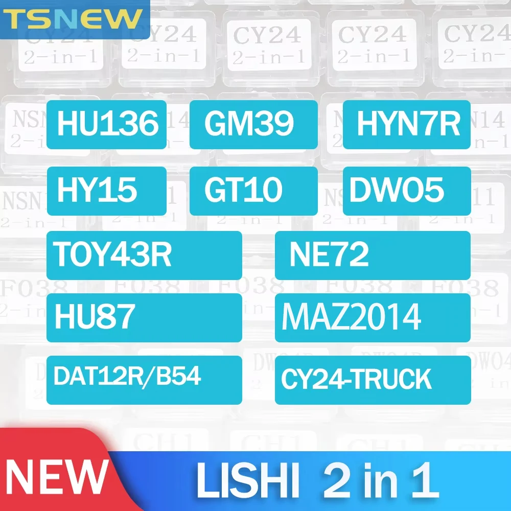 

Инструмент Lishi 2-в-1: HU136, HYN7R, HY15, TOY43R, NE72, DAT12R/B54, HU87, MAZ2014, CY24-TRUCK, DWO5, GT10, GM39, HY16, HU49