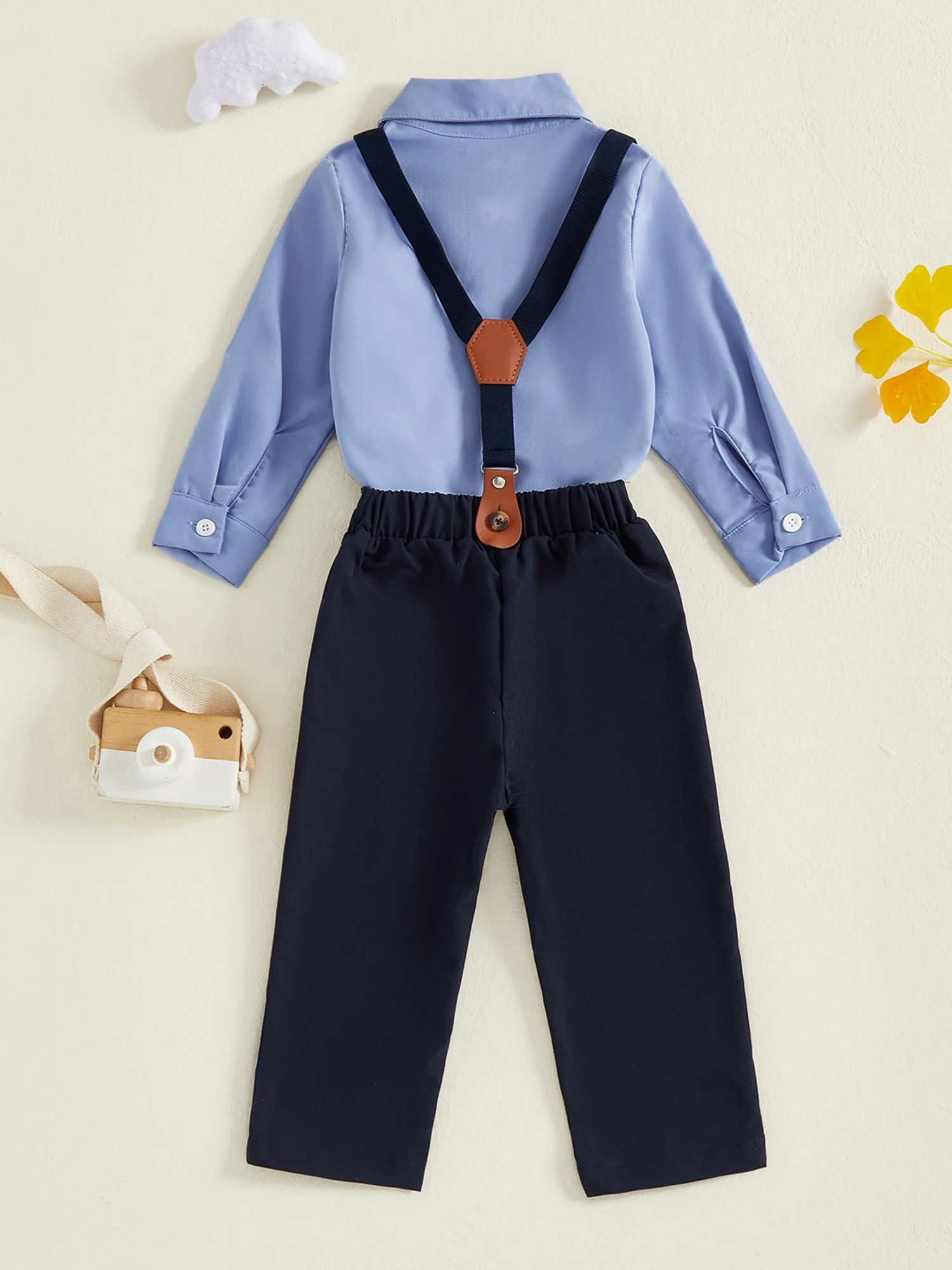 

Toddler Boy Formal Wear Set with Collared Shirt Bowtie Suspender Pants - Stylish Gentleman Outfit for Fall Events